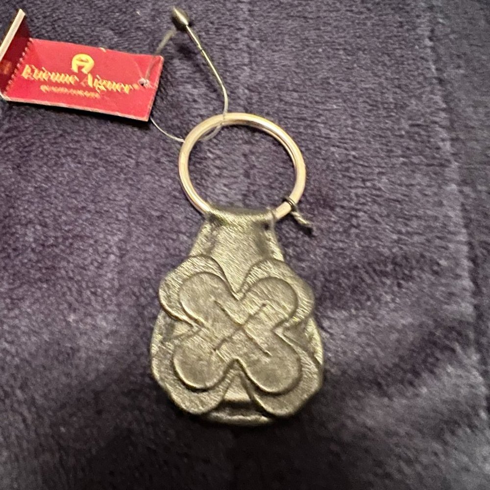 NWT! Etienne Aigner Black Leather "Bloom" Keychain